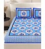 Blue Floral 200 TC Cotton Double Queen Sized Bedsheet With 2 Pillow Covers