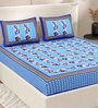 Blue Floral 200 TC Cotton Double Queen Sized Bedsheet With 2 Pillow Covers
