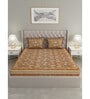 Brown Floral 300 TC Cotton Double King Sized Bedsheet With 2 Pillow Covers