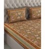 Brown Floral 300 TC Cotton Double King Sized Bedsheet With 2 Pillow Covers