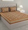 Brown Floral 300 TC Cotton Double King Sized Bedsheet With 2 Pillow Covers