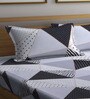 Grey Geometric 300 TC Cotton Blend Double King Sized Bedsheet With 2 Pillow Covers