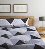 Grey Geometric 300 TC Cotton Blend Double King Sized Bedsheet With 2 Pillow Covers