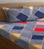 Grey Geometric 300 TC Cotton Blend Double King Sized Bedsheet With 2 Pillow Covers