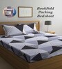 Grey Geometric 300 TC Cotton Blend Double King Sized Bedsheet With 2 Pillow Covers
