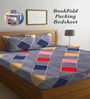 Grey Geometric 300 TC Cotton Blend Double King Sized Bedsheet With 2 Pillow Covers