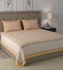 Yellow Floral 600 TC Cotton Double King Sized Bedsheet With 2 Pillow Covers