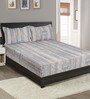 Grey Geometric design 210 TC Cotton Fitted Double Bedsheet with 2 Pillow Covers , Grey and White