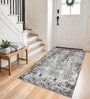 Grey Abstract Nylon 3 X 5 Feet Machine Made Carpet