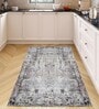 Grey Abstract Nylon 3 X 5 Feet Machine Made Carpet