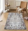 Grey Abstract Nylon 3 X 5 Feet Machine Made Carpet