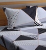 Grey Geometric 300 TC Cotton Blend King Sized Bed Sheets with 2 Pillow Covers