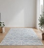 Grey Geometric Wool And Cotton 8 X 5 Feet Hand Tufted Carpet