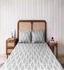 Grey Geometrical 144 TC Cotton King Sized Double Bedsheet with 2 Pillow Covers Pebble Drift Collection