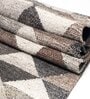 Grey Geometrical Wool and Cotton 5 ft x 7 ft Hand Woven Carpet