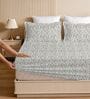 Grey Glace Cotton Paisley Print Elastic Fitted King Bedsheet With 2 Pillow Covers