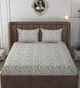 Grey Glace Cotton Paisley Print Elastic Fitted King Bedsheet With 2 Pillow Covers
