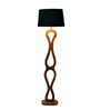 Grey Iron & Cloth Shade Club Floor Lamp With Wood Base