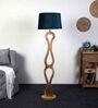 Grey Iron & Cloth Shade Club Floor Lamp With Wood Base