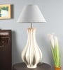 Grey Iron & Cloth Shade Table Lamp With White Base