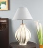 Grey Iron & Cloth Shade Table Lamp with White Base
