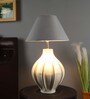 Grey Iron & Cloth Shade Table Lamp with White Base