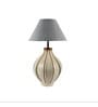Grey Iron & Cloth Shade Table Lamp with White Base