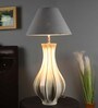 Grey Iron & Cloth Shade Table Lamp With White Base