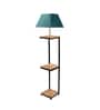 Grey Iron &Velwet Shade Floor Lamp With Black & Natural Base