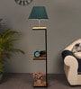 Grey Iron &Velwet Shade Floor Lamp With Black & Natural Base