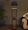 Grey Iron &Velwet Shade Floor Lamp With Black & Natural Base