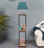 Grey Iron &Velwet Shade Floor Lamp With Black & Natural Base