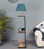 Grey Iron &Velwet Shade Floor Lamp With Black & Natural Base