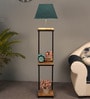 Grey Iron &Velwet Shade Floor Lamp With Black & Natural Base