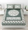 Green Floral 120 TC Cotton Queen Sized Bedsheet with 2 Pillow Cover