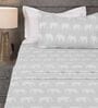 Grey Mandala Elephant Print 210 TC 100% Cotton Superking Bedsheet with 2 Pillow Covers