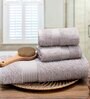 Grey Plain TC Cotton 1 Bath Towel with 2 Hand Towel and 1 Box