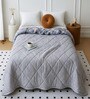 Grey Polycotton Floral 350 GSM Double Bed Reversible Quilted Comforter