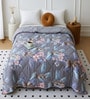 Grey Polycotton Floral 350 GSM Double Bed Reversible Quilted Comforter