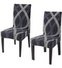 Grey Polyester Abstract Stretchable Chair Covers (Pack of 2)