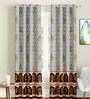 Grey Floral Polyester 7 Ft Light Filtering Eyelet Door Curtains (Set of 2)