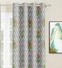 Grey Floral Polyester 7 Ft Light Filtering Eyelet Door Curtains (Set of 2)
