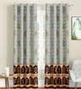 Grey Floral Polyester 9 Ft Light Filtering Eyelet Door Curtains (Set of 2)