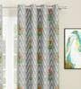Grey Floral Polyester 9 Ft Light Filtering Eyelet Door Curtains (Set of 2)