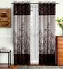 Brown Floral Polyester 7 Ft Semisheer Eyelet Door Curtains (Set of 2)