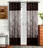 Brown Floral Polyester 9 Ft Semisheer Eyelet Door Curtains (Set of 2)