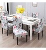 Grey Polyester Floral Stretchable Chair Covers (Pack of 6)