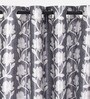 Grey Polyester Floral Light Filtering Eyelet 7 Feet Door Curtains (2 Pc)