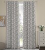 Grey Polyester Floral 9ft Semisheer Eyelet (2 pc) Long Door Curtains