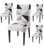 Grey Polyester Geometric Stretchable Chair Covers (Pack of 4)